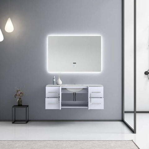 Image of Lexora Geneva Transitional Glossy White 48" Single Sink Vanity with 48" Led Mirror | LG192248DMDSLM48