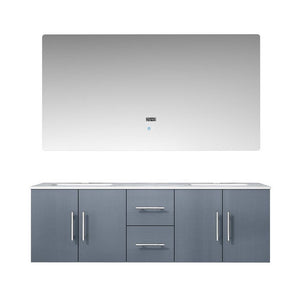 Lexora Geneva Transitional Dark Grey 60" Double Sink Vanity with 60" Led Mirror | LG192260DBDSLM60