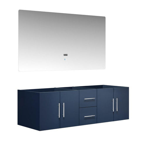 Image of Lexora Geneva Transitional Navy Blue 60" Double Sink Vanity with 60" Led Mirror, no Top | LG192260DE00LM60