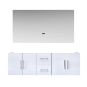 Lexora Geneva Transitional Glossy White 60" Double Sink Vanity with 60" Led Mirror, no Top | LG192260DM00LM60