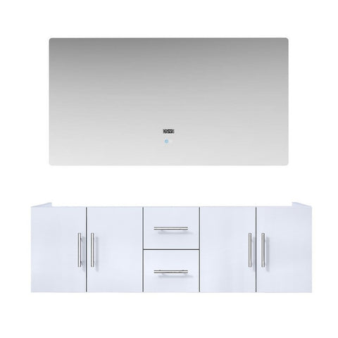 Image of Lexora Geneva Transitional Glossy White 60" Double Sink Vanity with 60" Led Mirror, no Top | LG192260DM00LM60