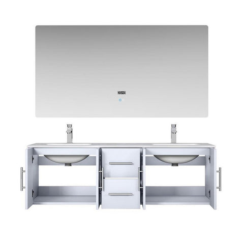 Image of Lexora Geneva Transitional Glossy White 60" Double Sink Vanity Set | LG192260DMDSLM60F