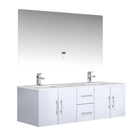 Image of Lexora Geneva Transitional Glossy White 60" Double Sink Vanity Set | LG192260DMDSLM60F