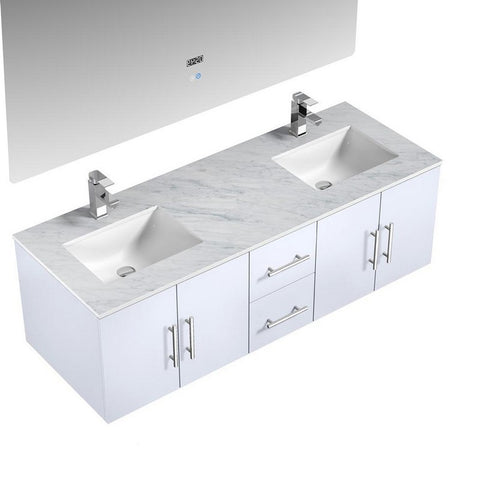 Image of Lexora Geneva Transitional Glossy White 60" Double Sink Vanity Set | LG192260DMDSLM60F