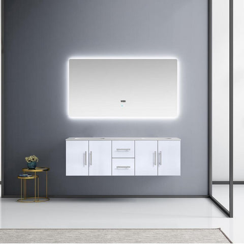 Image of Geneva Transitional Glossy White 60" Double Sink Vanity with 60" Led Mirror | LG192260DMDSLM60