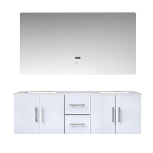 Geneva Transitional Glossy White 60" Double Sink Vanity with 60" Led Mirror | LG192260DMDSLM60