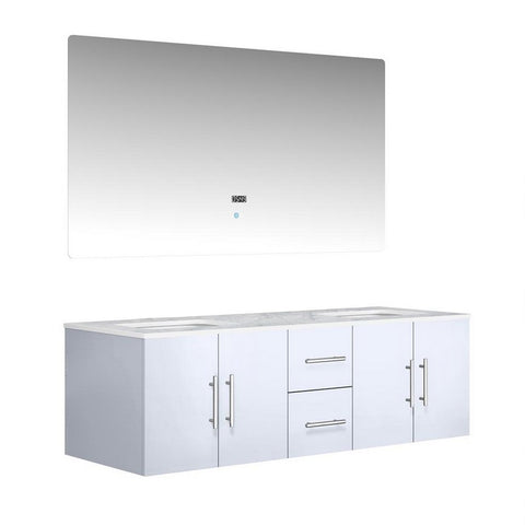 Image of Geneva Transitional Glossy White 60" Double Sink Vanity with 60" Led Mirror | LG192260DMDSLM60