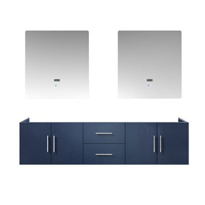 Lexora Geneva Transitional Navy Blue 72" Double Sink Vanity with 30" Led Mirrors, no Top | LG192272DE00LM30