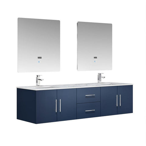 Lexora Geneva Transitional Navy Blue 72" Double Sink Vanity Set | LG192272DEDSLM30F