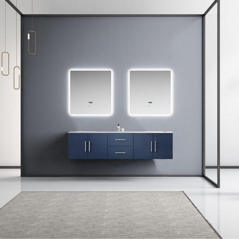 Image of Geneva Transitional Navy Blue 72" Double Sink Vanity with 30" Led Mirrors | LG192272DEDSLM30