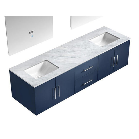 Image of Geneva Transitional Navy Blue 72" Double Sink Vanity with 30" Led Mirrors | LG192272DEDSLM30