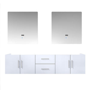 Lexora Geneva Transitional Glossy White 72" Double Sink Vanity with 30" Led Mirrors, no Top | LG192272DM00LM30