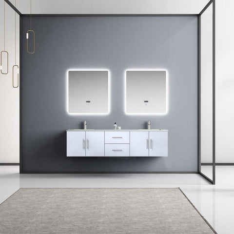 Image of Lexora Geneva Transitional Glossy White 72" Double Sink Vanity Set | LG192272DMDSLM30F