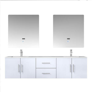 Lexora Geneva Transitional Glossy White 72" Double Sink Vanity Set | LG192272DMDSLM30F