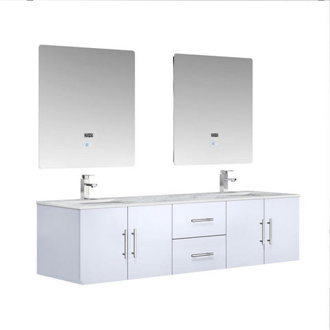 Image of Lexora Geneva Transitional Glossy White 72" Double Sink Vanity Set | LG192272DMDSLM30F