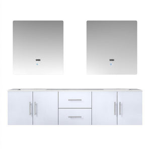 Geneva Transitional Glossy White 72" Double Sink Vanity with 30" Led Mirrors | LG192272DMDSLM30