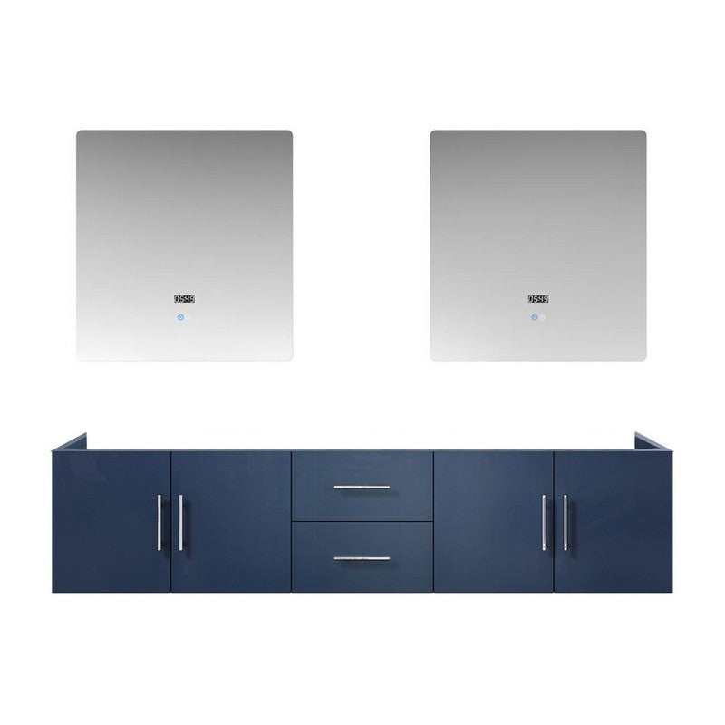 Lexora Geneva Transitional Navy Blue 80" Double Sink Vanity with 30" Led Mirrors, no Top | LG192280DE00LM30