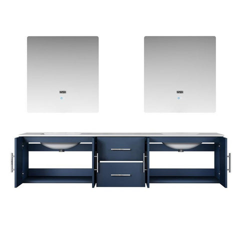Image of Geneva Transitional Navy Blue 80" Double Sink Vanity with 30" Led Mirrors | LG192280DEDSLM30
