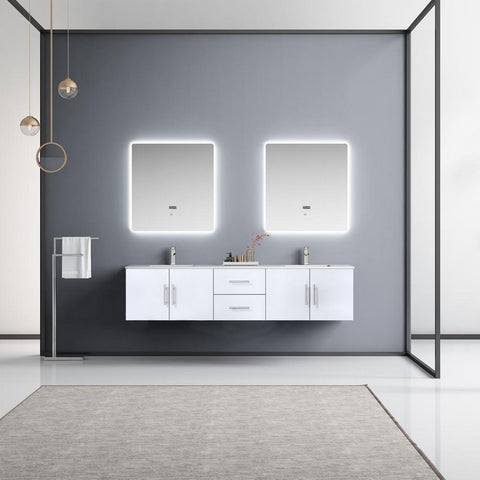 Image of Lexora Geneva Transitional Glossy White 80" Double Sink Vanity Set | LG192280DMDSLM30F