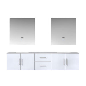 Geneva Transitional Glossy White 80" Double Sink Vanity with 30" Led Mirrors | LG192280DMDSLM30