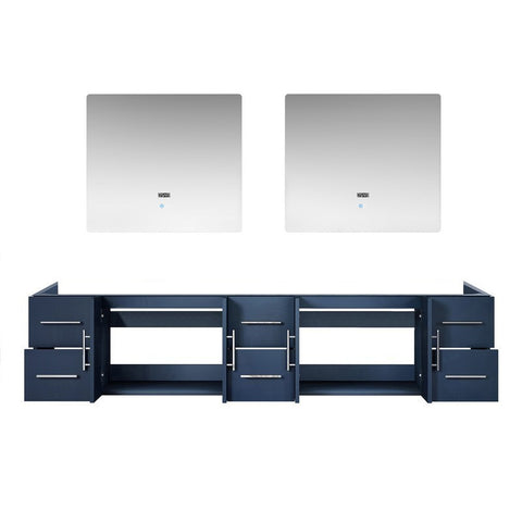 Image of Lexora Geneva Transitional Navy Blue 84" Double Sink Vanity with 36" Led Mirrors, no Top | LG192284DE00LM36