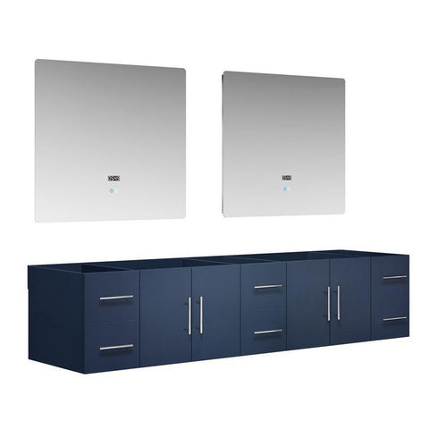 Image of Lexora Geneva Transitional Navy Blue 84" Double Sink Vanity with 36" Led Mirrors, no Top | LG192284DE00LM36