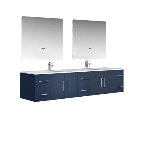 Image of Lexora Geneva Transitional Navy Blue 84" Double Sink Vanity Set | LG192284DEDSLM36F