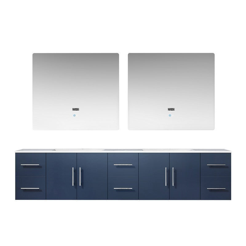 Geneva Transitional Navy Blue 84" Double Sink Vanity with 36" Led Mirrors | LG192284DEDSLM36