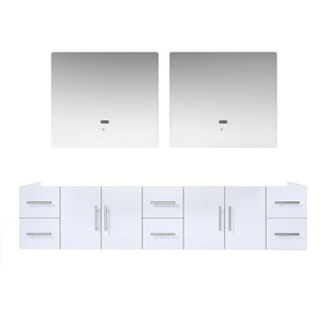 Lexora Geneva Transitional Glossy White 84" Double Sink Vanity with 36" Led Mirrors, no Top | LG192284DM00LM36