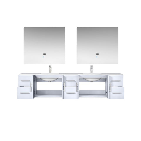 Image of Lexora Geneva Transitional Glossy White 84" Double Sink Vanity Set | LG192284DMDSLM36F