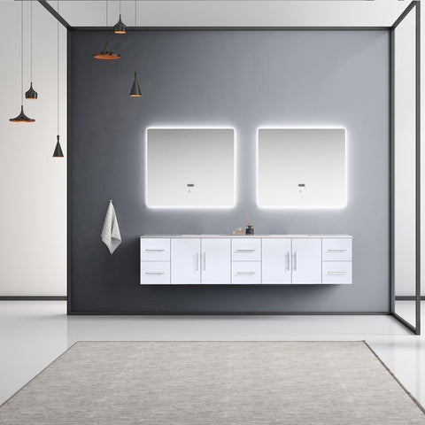 Image of Geneva Transitional Glossy White 84" Double Sink Vanity with 36" Led Mirrors | LG192284DMDSLM36