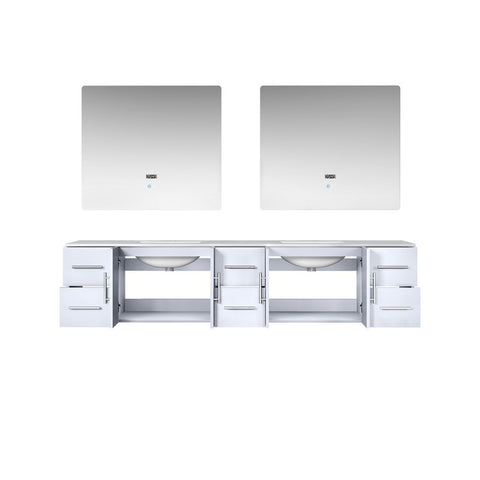 Image of Geneva Transitional Glossy White 84" Double Sink Vanity with 36" Led Mirrors | LG192284DMDSLM36