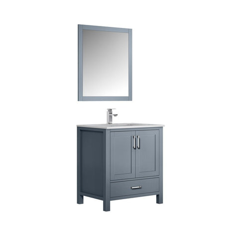 Image of Jacques 30" Dark Grey Single Square Sink Vanity Set | White Carrara Marble Top and 28" Mirror | LJ342230SBDSM28F