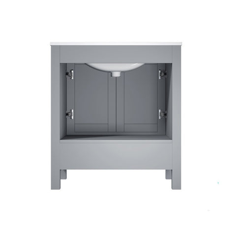 Image of Jacques 30" Distressed Grey Single Square Sink Vanity Set | White Carrara Marble Top and 28" Mirror | LJ342230SDDSM28F