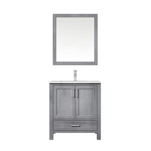Jacques 30" Distressed Grey Single Square Sink Vanity Set | White Carrara Marble Top and 28" Mirror | LJ342230SDDSM28F