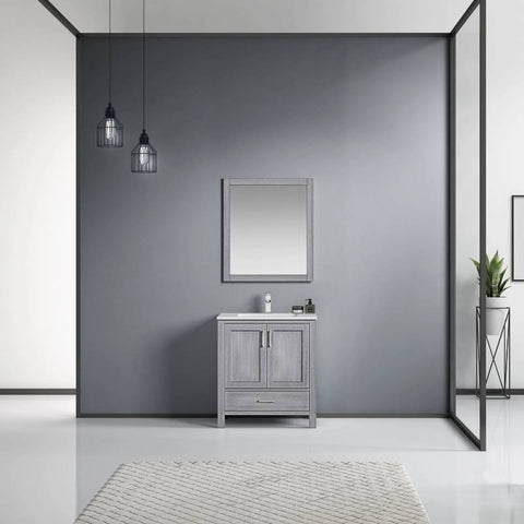 Image of Jacques Modern Distressed Grey 30" Single Sink Vanity with Mirror | LJ342230SDWQM28