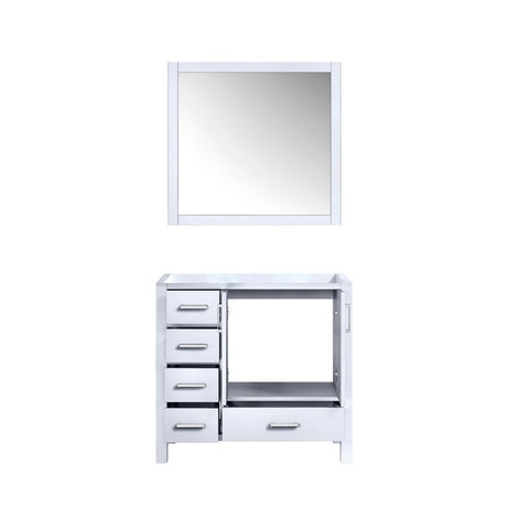 Image of Jacques 36" White Single Vanity, no Top and 34" Mirror - Right Version | LJ342236SA00M34R