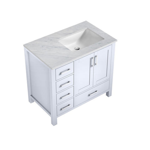 Image of Jacques 36" White Single Vanity, Carrara Marble Top - Right Version | LJ342236SADS000R