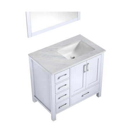 Image of Jacques 36" White Single Sink Vanity with White Carrara Marble Top - Right Version | LJ342236SADSM34R