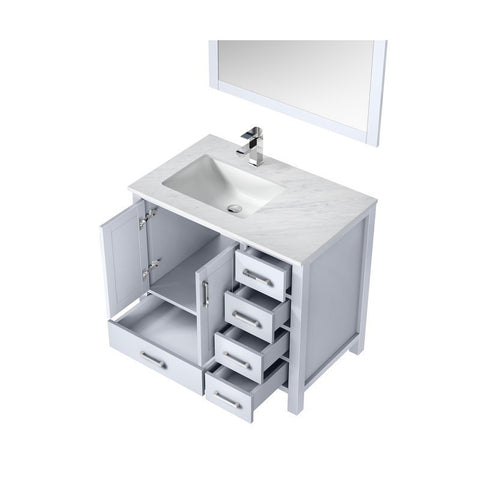 Image of Jacques 36" White Single Sink Vanity Set with White Carrara Marble Top - Left Version | LJ342236SADSM34FL