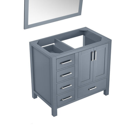 Image of Jacques 36" Dark Grey Single Vanity, no Top and 34" Mirror - Right Version | LJ342236SB00M34R