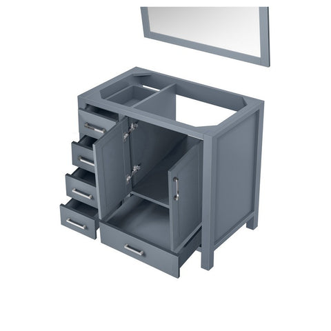 Image of Jacques 36" Dark Grey Single Vanity, no Top and 34" Mirror - Right Version | LJ342236SB00M34R