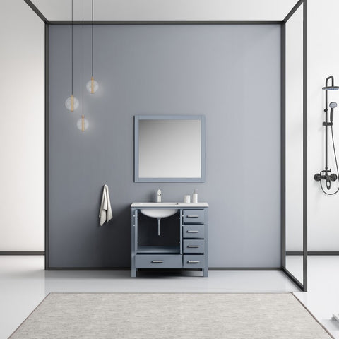 Image of Jacques 36" Dark Grey Single Sink Vanity Set with White Carrara Marble Top - Left Version | LJ342236SBDSM34FL