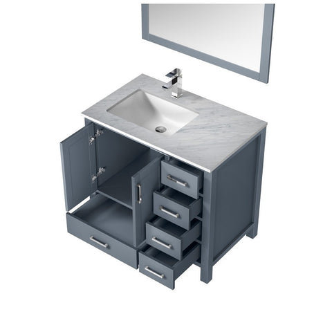 Image of Jacques 36" Dark Grey Single Sink Vanity Set with White Carrara Marble Top - Left Version | LJ342236SBDSM34FL