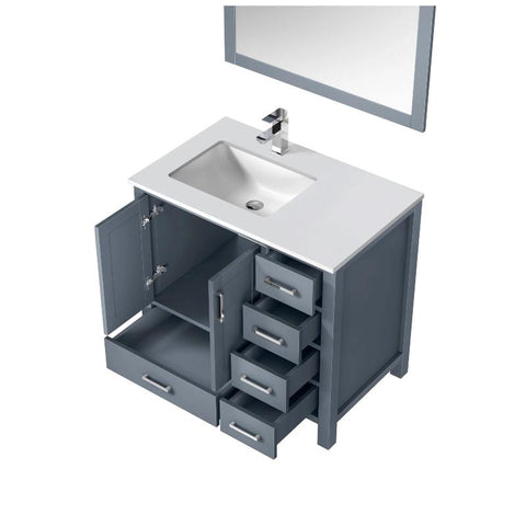 Image of Jacques Modern Dark Grey 36" Single Sink Vanity with Mirror - Left Version | LJ342236SBWQM34L