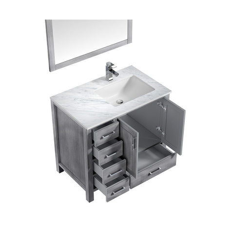 Jacques 36" Distressed Grey Single Sink Vanity Set with White Carrara Marble Top - Left Version | LJ342236SDDSM34FL