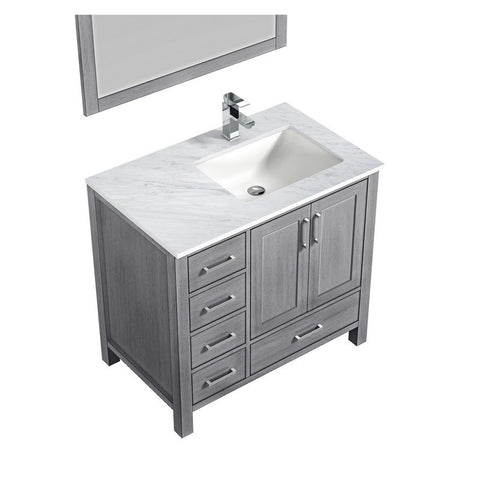 Image of Jacques 36" Distressed Grey Single Sink Vanity Set with White Carrara Marble Top - Right Version | LJ342236SDDSM34FR