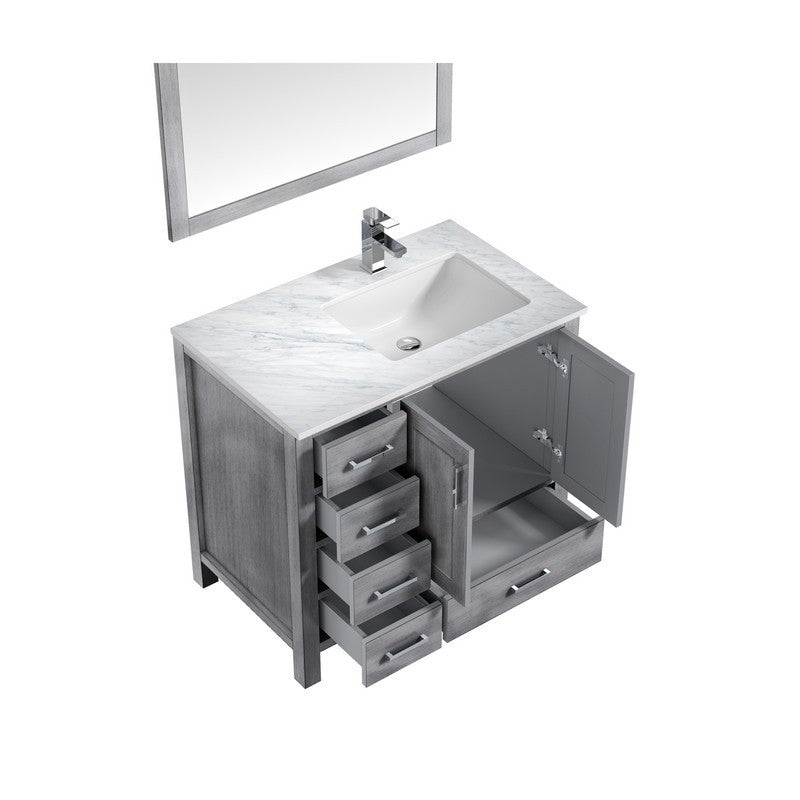 Jacques 36" Distressed Grey Single Sink Vanity Set with White Carrara Marble Top - Right Version | LJ342236SDDSM34FR