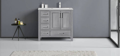 Image of Jacques Modern Distressed Grey 36" Single Sink Vanity - Right Version | LJ342236SDWQ000R