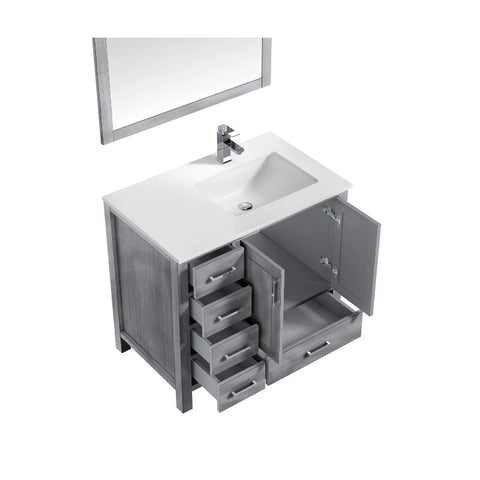 Image of Jacques Modern Distressed Grey 36" Single Sink Vanity with Mirror - Right Version | LJ342236SDWQM34R